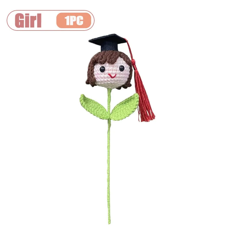 Graduation Season Crochet Bouquet with Graduation Cap Handmade Knitted Flower for Boys Girls Teacher Gift School Oasis Select Girl-1PC