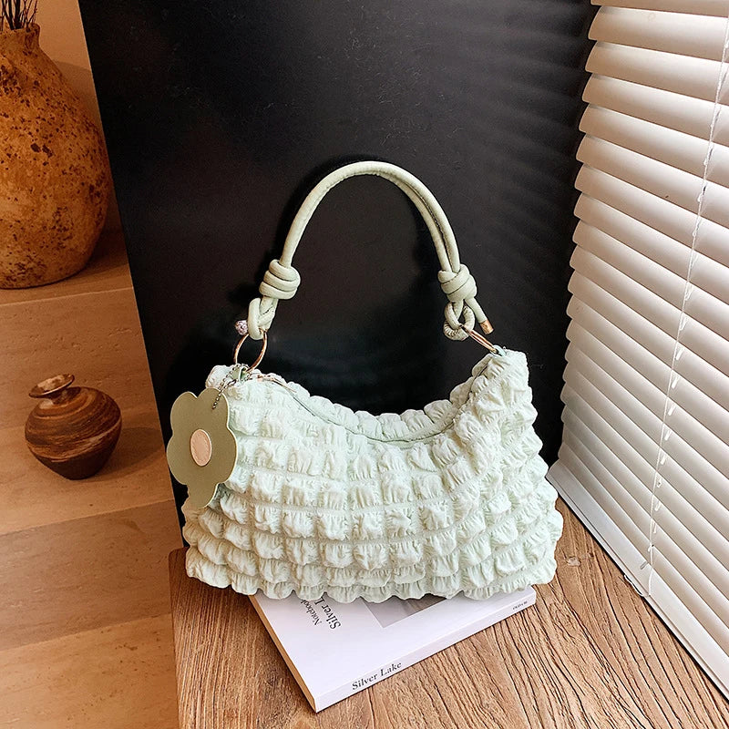 Women's Pleated Bubble Shoulder Bag – Y2K Casual Tote Purse
