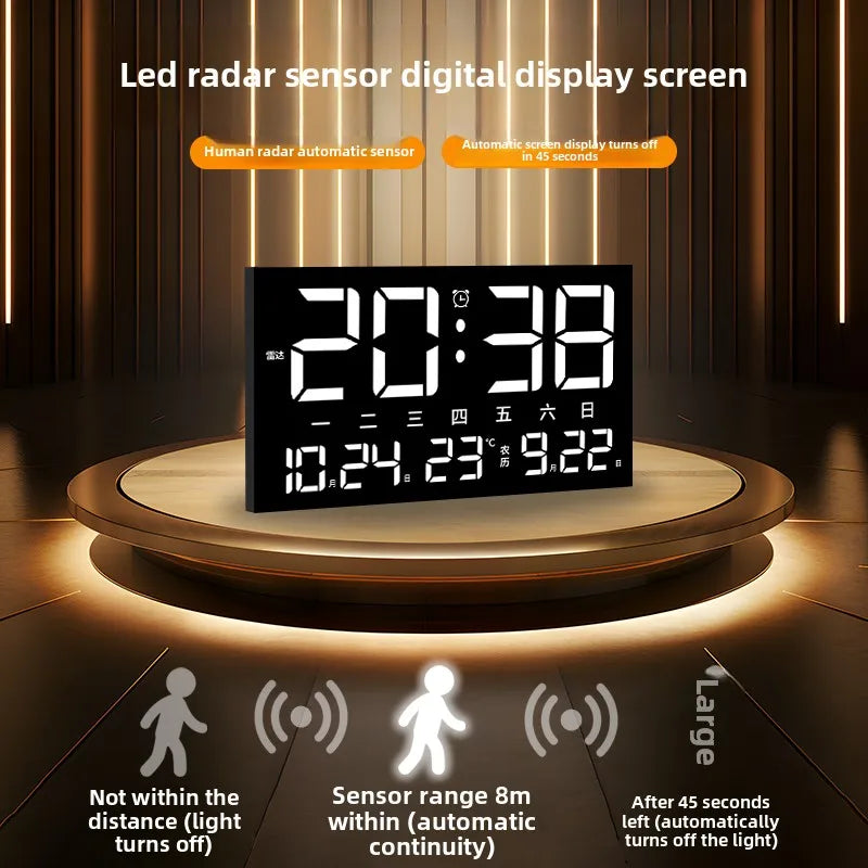 Simple Wind Decorative Painting LED Electronic Clock Living Room Small Fresh New Mural Clock with Calendar Background Light Oasis Select