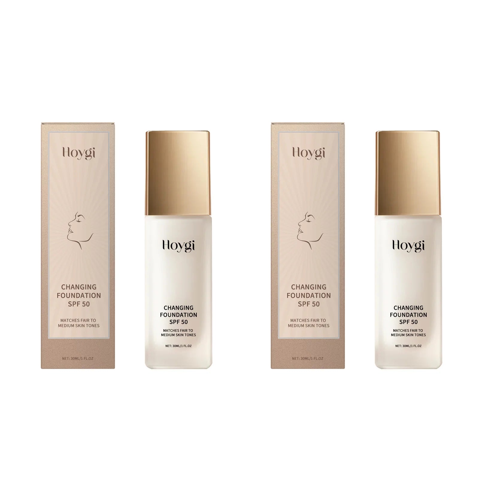 Hoygi SPF50 Liquid Concealer Foundation – Matte Oil Control Liquid Foundation Oasis Select 2 x 30ml Boxed