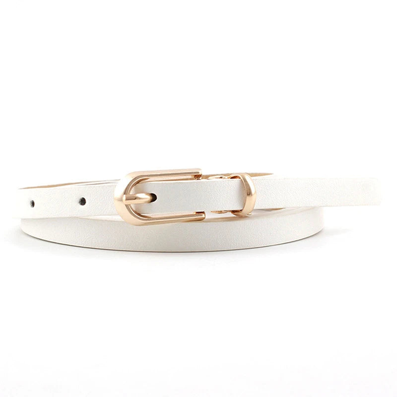 1PC Fashion Black White Gray Women Belts Thin Skinny Waistband Pin Buckle Adjustable Belt Summer Dress Jeans Strap Pu Belts Oasis Select White