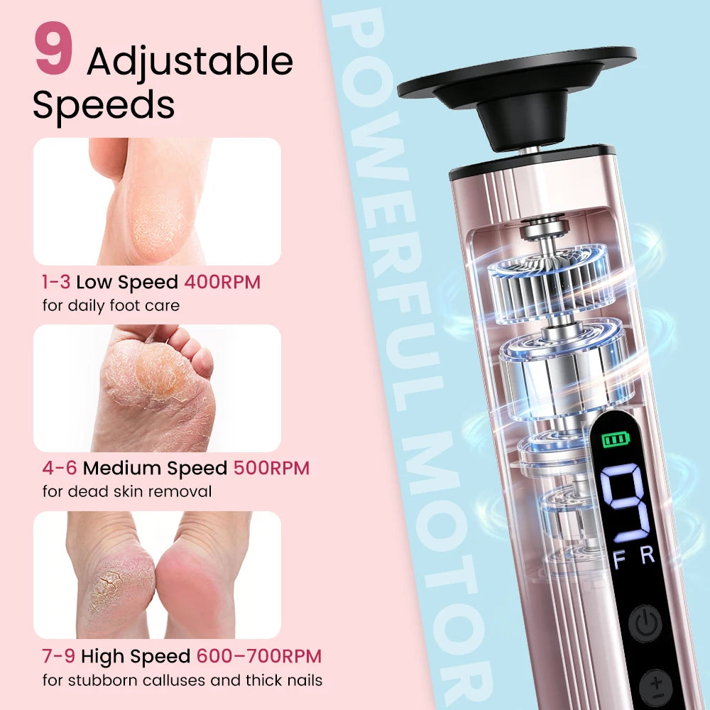 Electric Foot File Pedicure Machine – 9-Speed Rechargeable