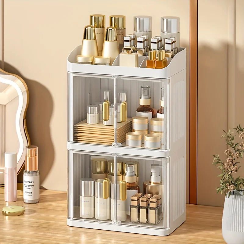 1pc Cosmetic Storage Box, Transparent Door Display Cabinet with Lipstick Holder, Magnetic Closure Design. Oasis Select