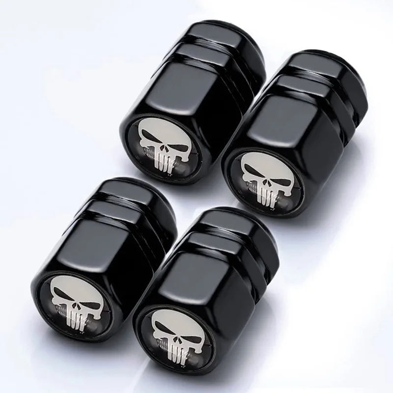 4 PCS Car Tire Valve Stem Caps, Air Caps Cover with Skull Pattern, Dust Proof Metal Valve Stem Covers Oasis Select Black-I