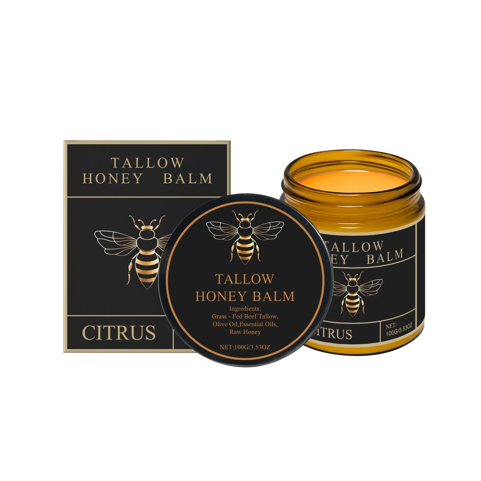 Organic Grass-Fed Beef Tallow Balm With Honey Soothen Nourishing Dry Skin Improves Elasticity Moisturizing Cream For Soft Smooth Oasis Select Citrus