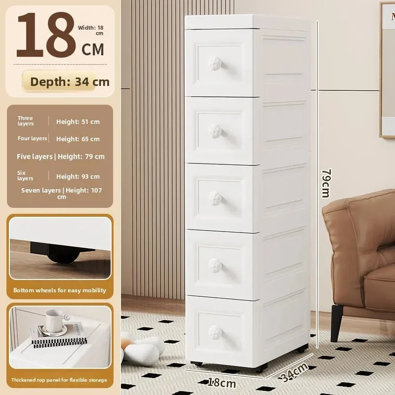 Narrow Storage Box for Kitchen Batoom Organizer Slim storage bin Home utility Closet elf PP Material Versatile Use Oasis Select 18cm White 7 Layers