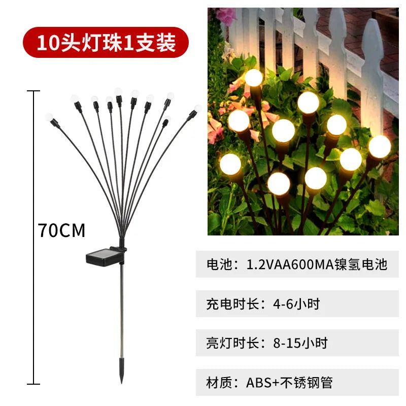 LED Waterproof Solar Firefly Light for Garden and Courtyard Ground Insertion Path Decoration Garden Decoration Oasis Select 10 heads warm light