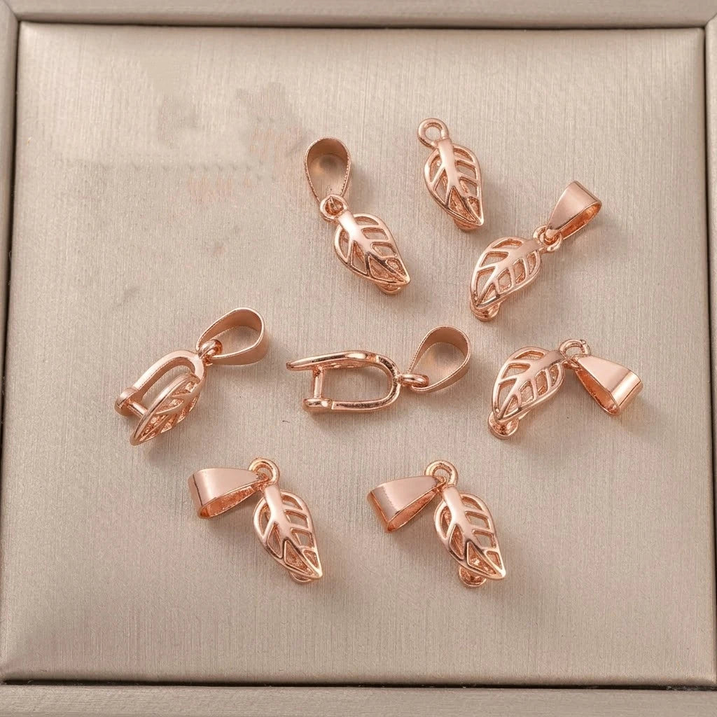 5pcs 18K Gold Plated Leaf Shaped Pinch Bails,Pendant Clips with Clip,Jewelry Connectors For DIY Necklace Earrings Making Supply Oasis Select Rose Gold
