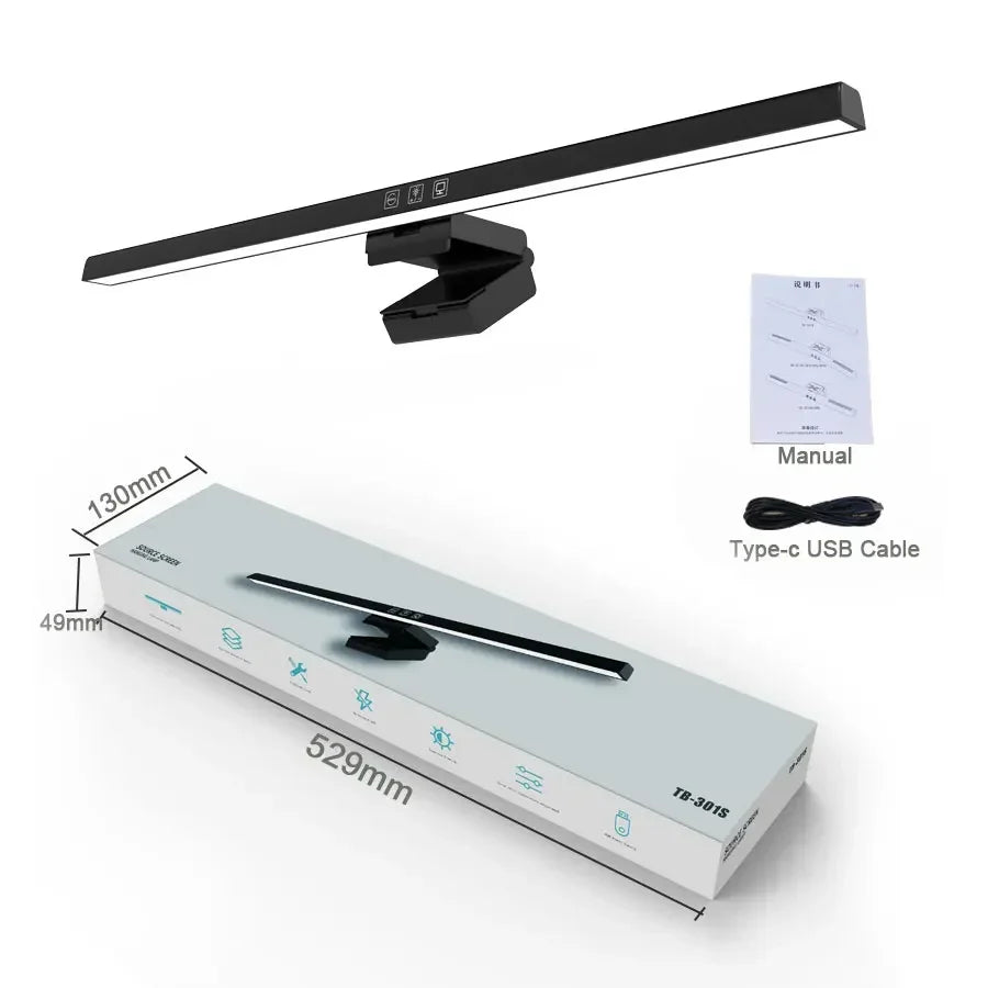 50CM USB LED Desk Lamp Computer Screen Hanging Ligh Stepless Dimming Monitor Light Bar Eye Protection Book Light for Study Room Oasis Select Black