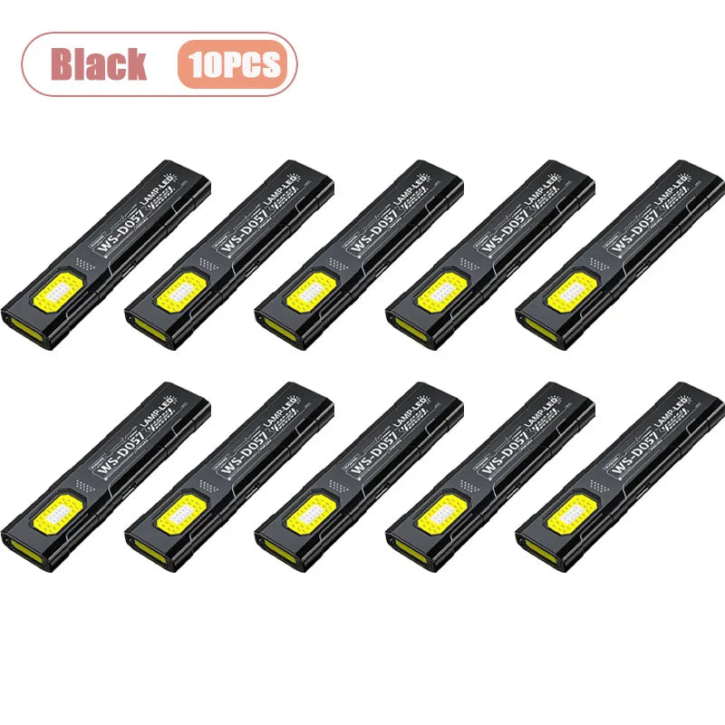 Magnetic LED Work Light Super Bright Rechargeable Portable Mini Flashlight for Outdoor Camping Car Repair Emergency Oasis Select Black-10PCS