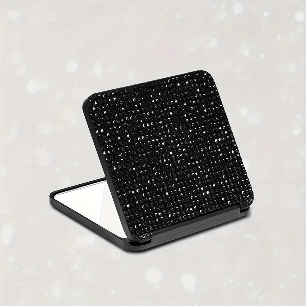 Rhinestone Compact Pocket Mirror – Double-Sided Flip Makeup Mirror