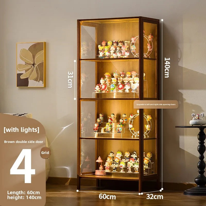 Luxury Glass Door Solid Wood Figure Blind Box Model Dust-proof Display Cabinet Design Model Cabinet Storage Storage Cabinet Oasis Select Brown 4-60