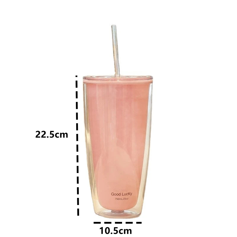 750ml Plastic Straw Cups Double-Layer with Straw Large Capacity Reusable Water Bottle for Drinking Coffee Mug Juice Milk Cup Oasis Select