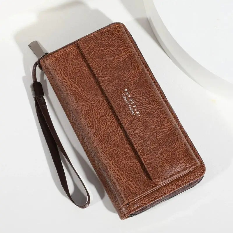 Men's PU Long Wallet Zipper Clutch – Card Slots & Phone Bag