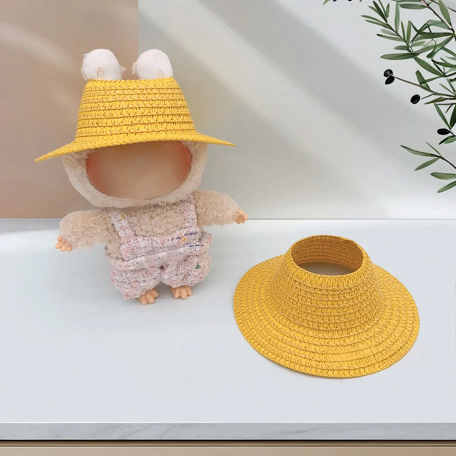 Colored Empty Straw Hat For Ropa Labubu Lovely Little Doll Accessories Cute Hat Decoration Oasis Select Yellow One Size
