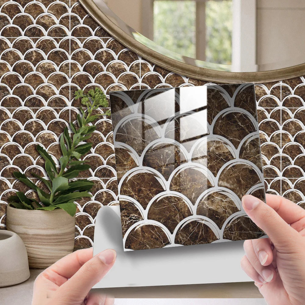 Retro marble grain covered with crystal film fish scale visual 3D ceramic tile paste home decoration renovation wall paste Oasis Select DJ-035 10cm x 10cm-25pcs