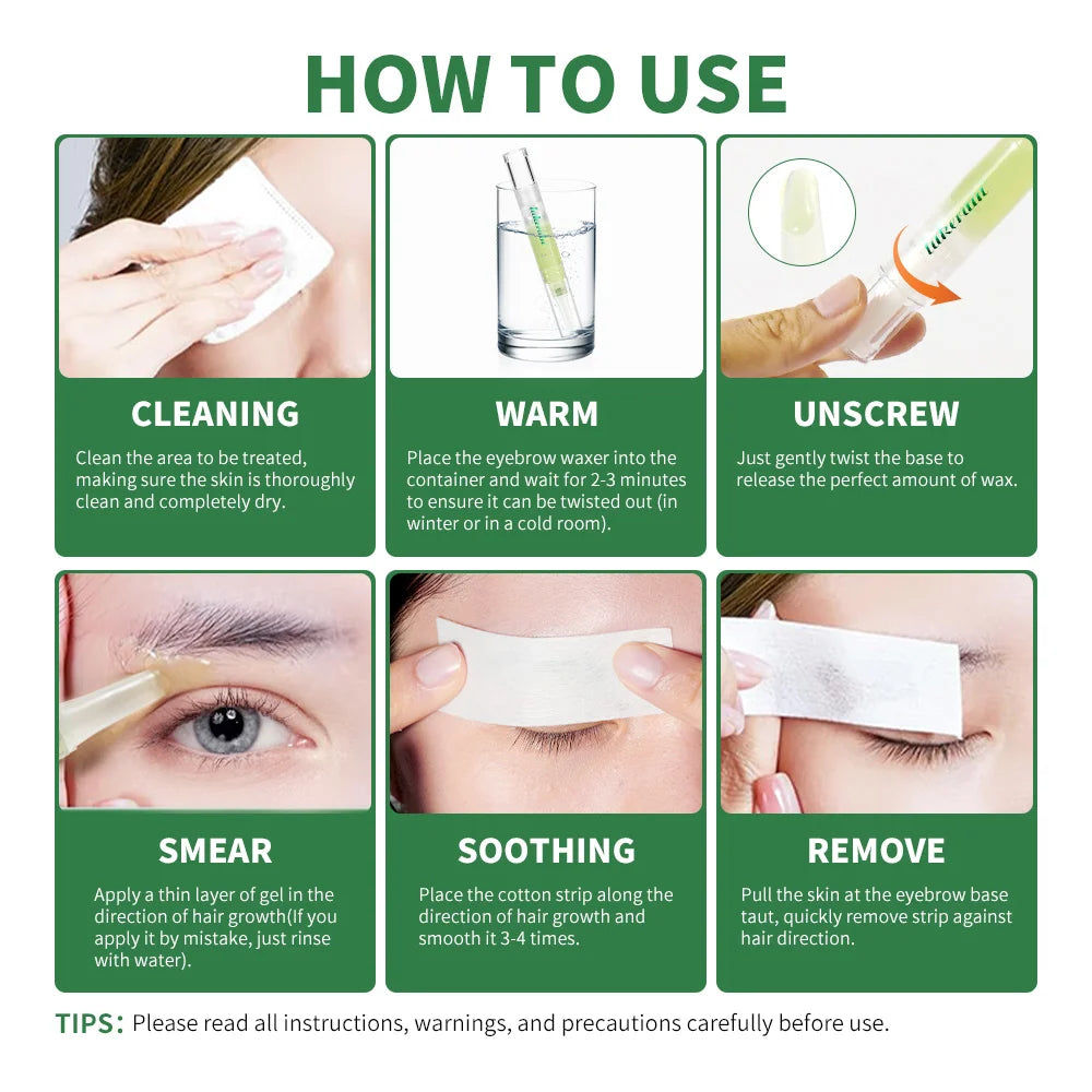 Lakerain Eyebrow Wax Wand Gentle Wax Formula Easy DIY Salon Long-lasting Smooth Hair Free Skin Eyebrow Facial Hair Removal Set Oasis Select