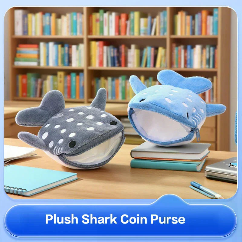 Cute Blue Shark Mini Whales Coin Purse Plush Zipper Coin Wallet Designer Women's Small Change Bag Key Earphone Pouch Oasis Select