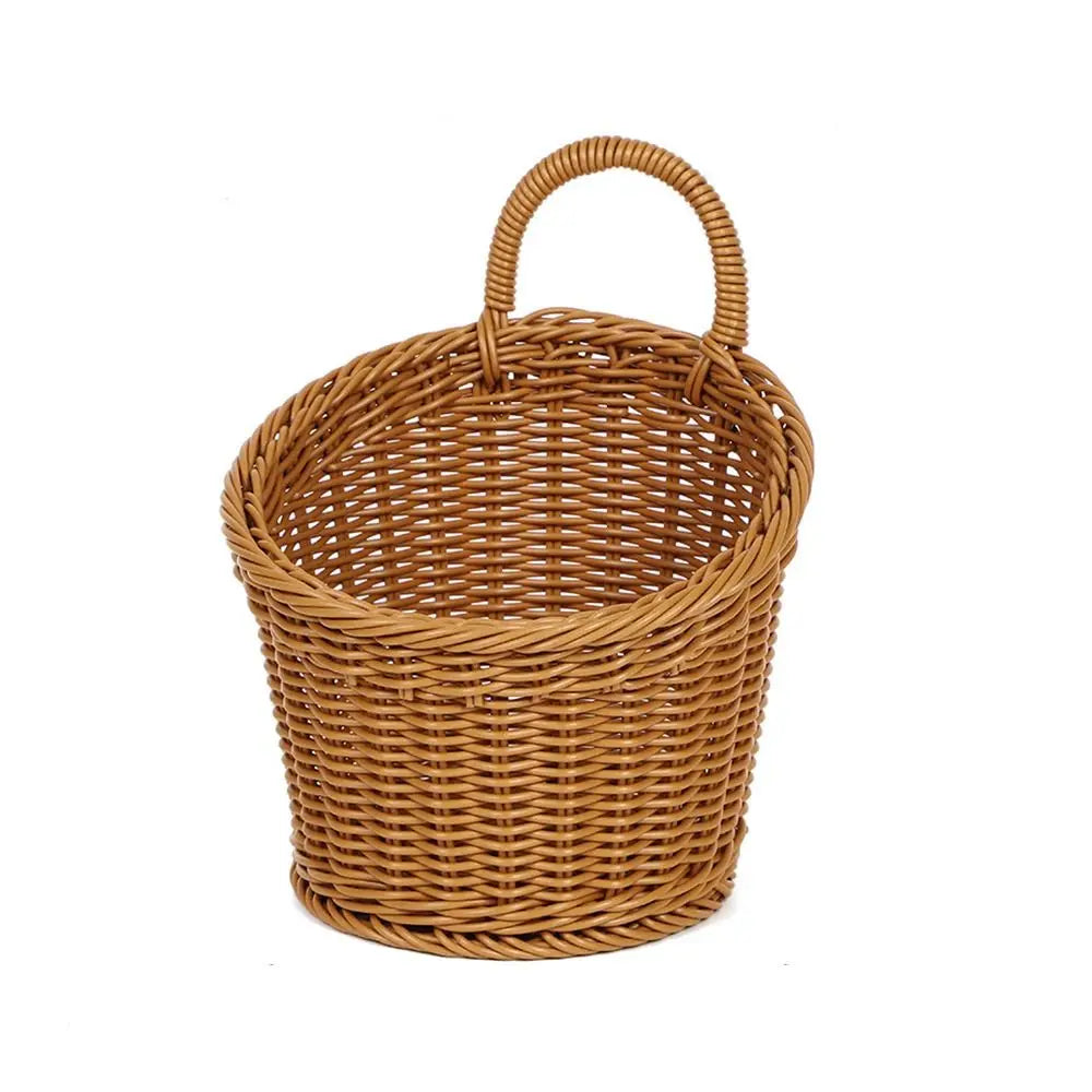 Imitation Rattan Kitchen Storage Basket with Handle Brown Hand-woven Hanging Baskets Home Decoration Living Room Oasis Select 5