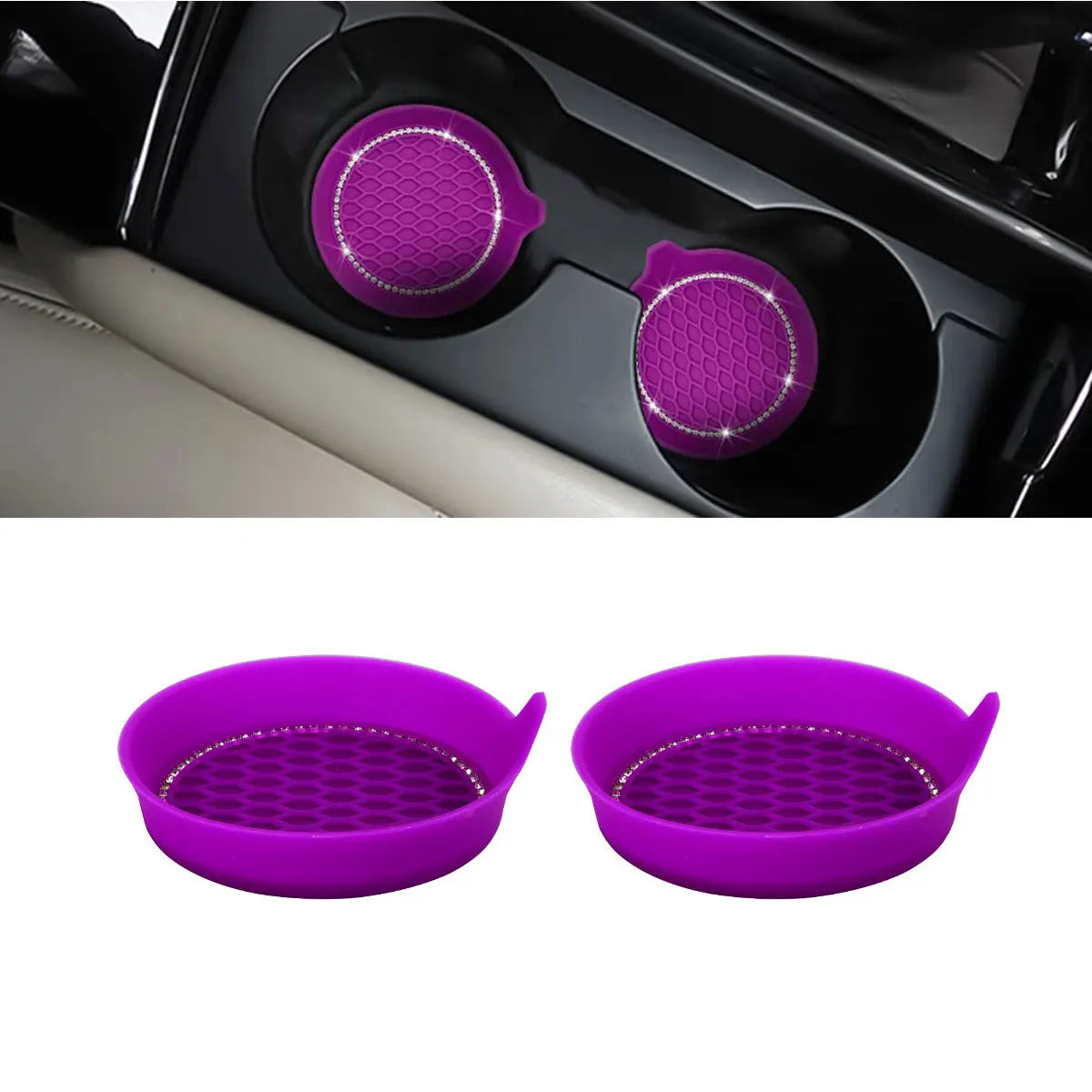 Bling Rhinestone Car Cup Holder Coasters | Non-Slip Rubber Pads