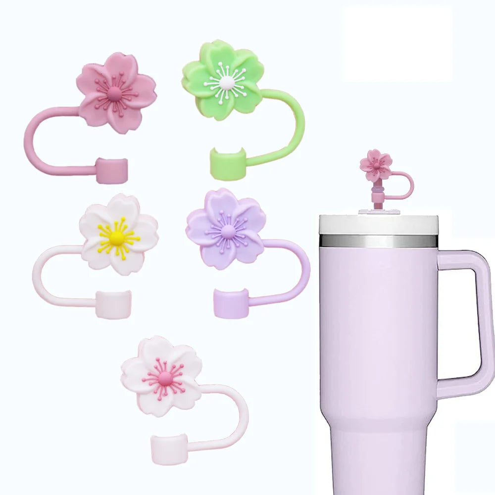 10mm/0.4in Flower Shape Straw Cover Compatible with Stanley 30&40 Oz Tumbler Soft Silicone Flower Straw Cover Straw Lid Oasis Select