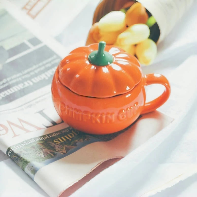Ceramic Pumpkin Cup Thermos Cup with Lid Exquisite Breakfast Oatmeal Heat-Insulating Scalding-Proof Milk Mug Halloween Gift Cup Oasis Select Pumpkin-cup 201-300ml