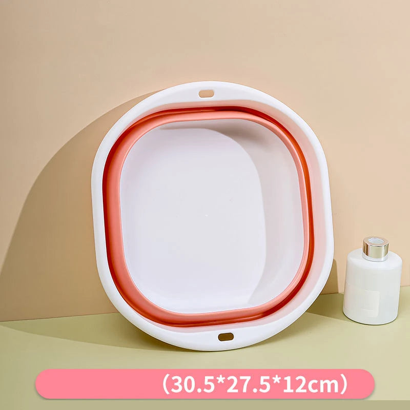 Plastic Folding Basins Portable Wash Basins Folding Laundry Tub Adult Baby Bath Basin Bathroom Kitchen Accessories Wash Basin Oasis Select pink-M