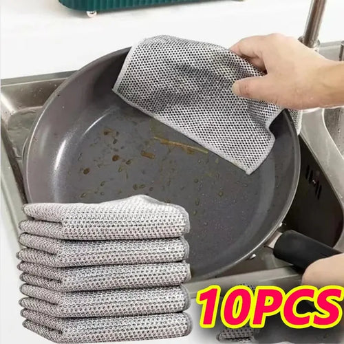 10-Pack Magic Dishcloths – Microfiber & Silver Wire Scrubber Kitchen Cleaning Cloths Oasis Select