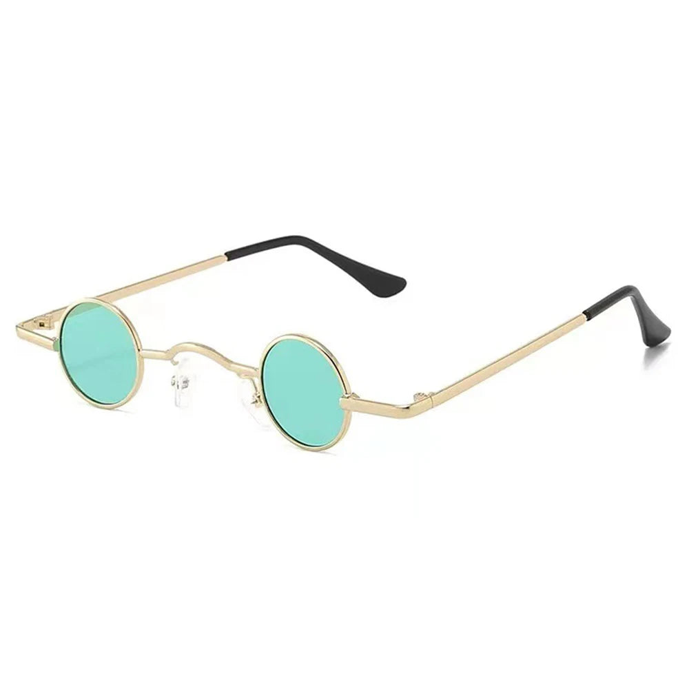 Women Men Metal Frame Hip Hop Punk Sun Glasses Shades Small Round Sunglasses Oasis Select Gold-Green