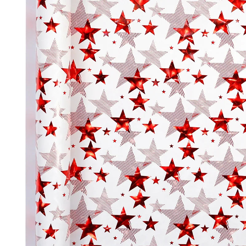 17" X 120" Xmas Wrapping Paper Roll Red White Metallic Color Stars Stripe Gifts Pattern for Merry Christmas Birthday Party Oasis Select A