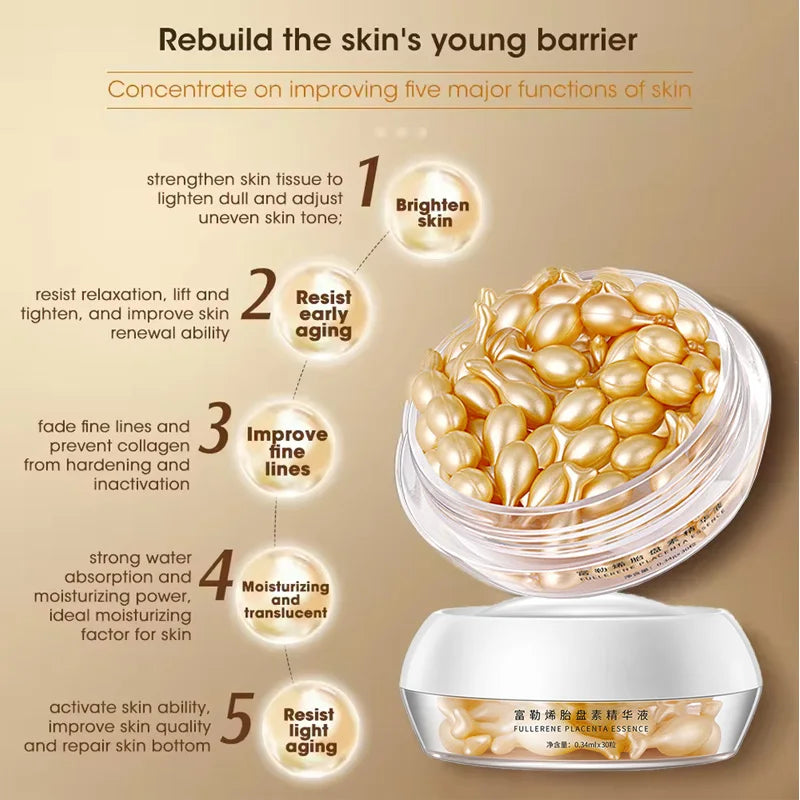 Fullerene Placenta Capsule Serum – Hyaluronic Acid & Vitamin E