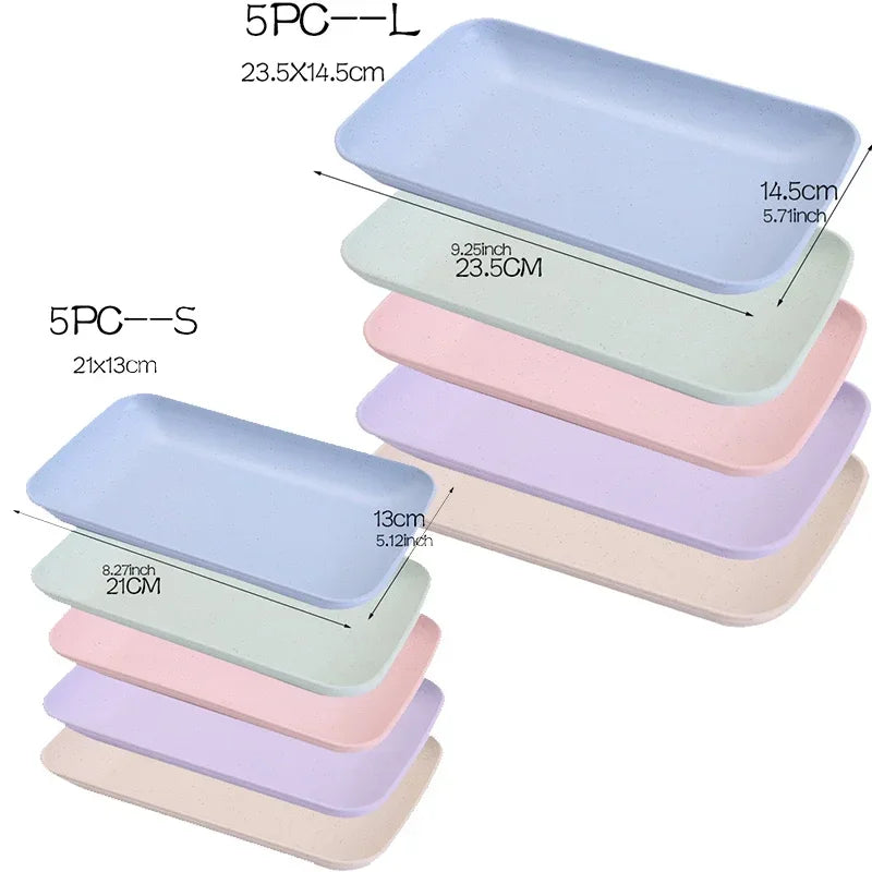 5-Piece Wheat Straw Rectangular Plates – Eco Tableware Set Dining Plate Set Oasis Select