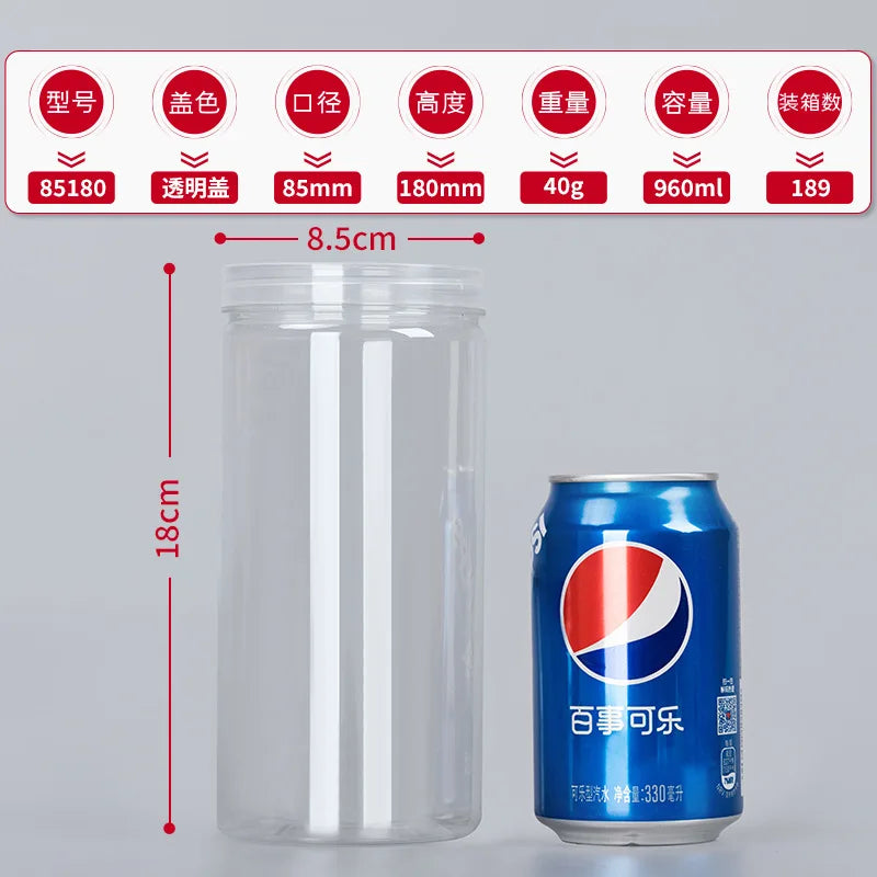 1PC Plastic Packing Bottle PET Clear Empty Seal Bottle Circular Bucket Storage Biscuit Jar Food Grade Sealed Cans Tank Container Oasis Select U-960ml