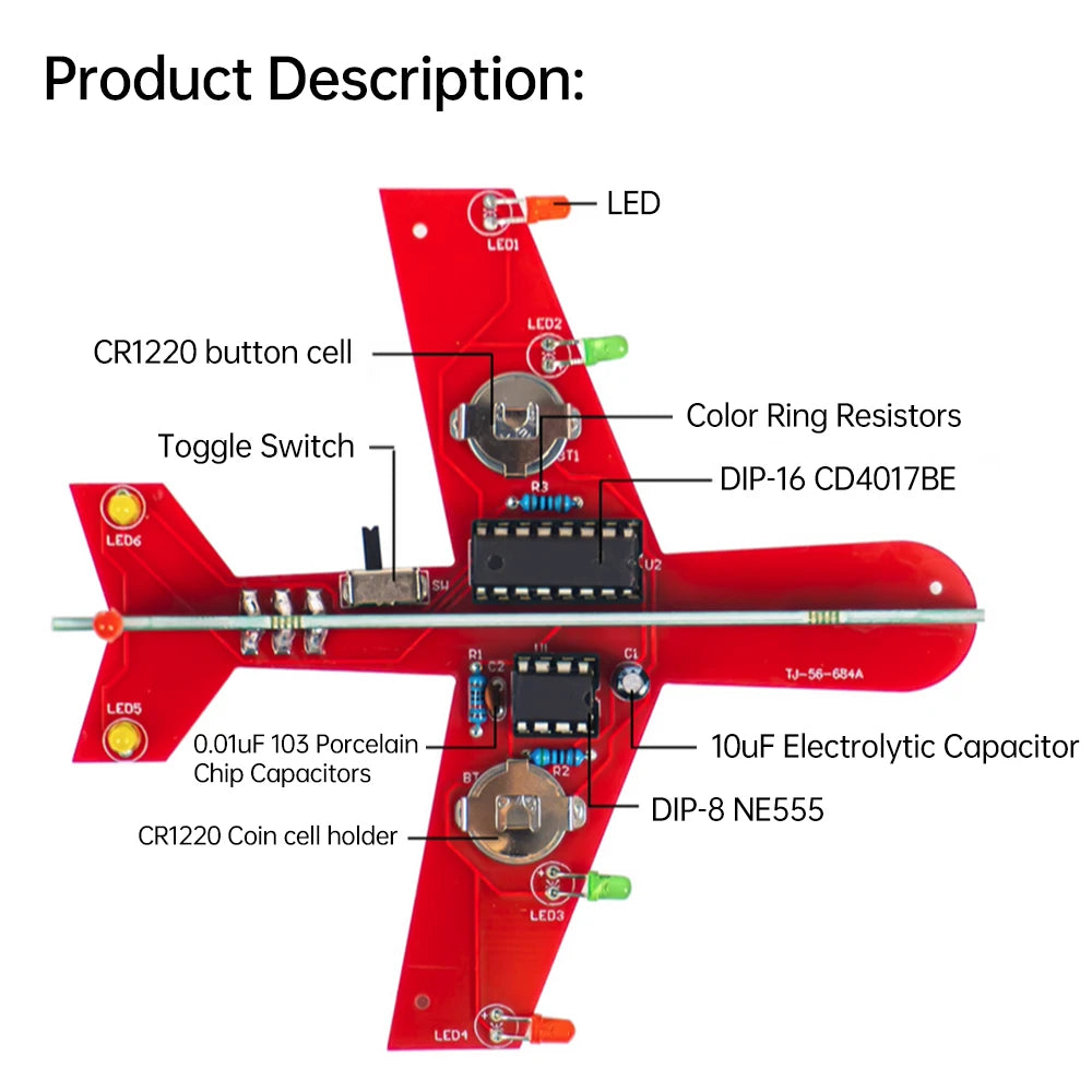 DIY Electronic Kit Small Airplane CD4017 Flow Lamp Welding Practice Electronic Science Assembly Kit Flashing LED PCB Oasis Select