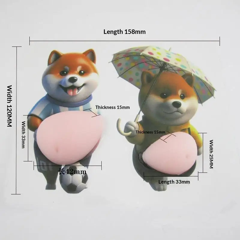 2pcs 3D Shiba Inu Stickers Cute Orange Chubby Silicone Self-Adhesive Decals for Apparel Oasis Select C