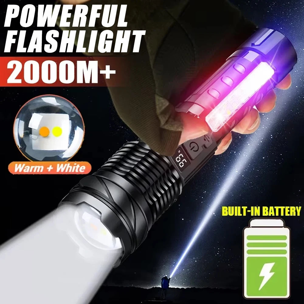 Ultra-bright LED Zoomable Flashlight Type-C Rechargeable Tactical Torch Red Blue Double Flash Outdoor Camping Emergency Lantern Oasis Select