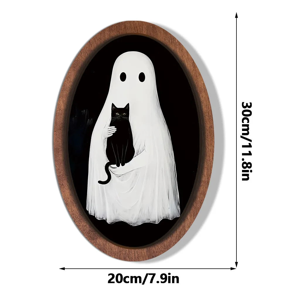 Halloween Ghost Wooden Photo Frame Painting Retro 3D Hanging Plaque Festival Decor Wall Sticker for Home Party Wall Decor Oasis Select MZ1160 Medium