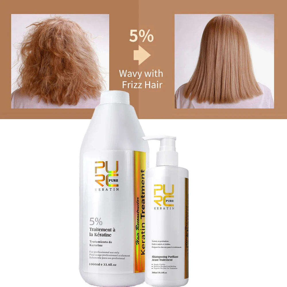 PURC Brazilian Keratin Hair Treatment Products 1000ml Keratin Hair Straightening Cream And 300ML Smoothing Shampoo Hair Care Oasis Select 5 Degrees Keratin Russian Federation