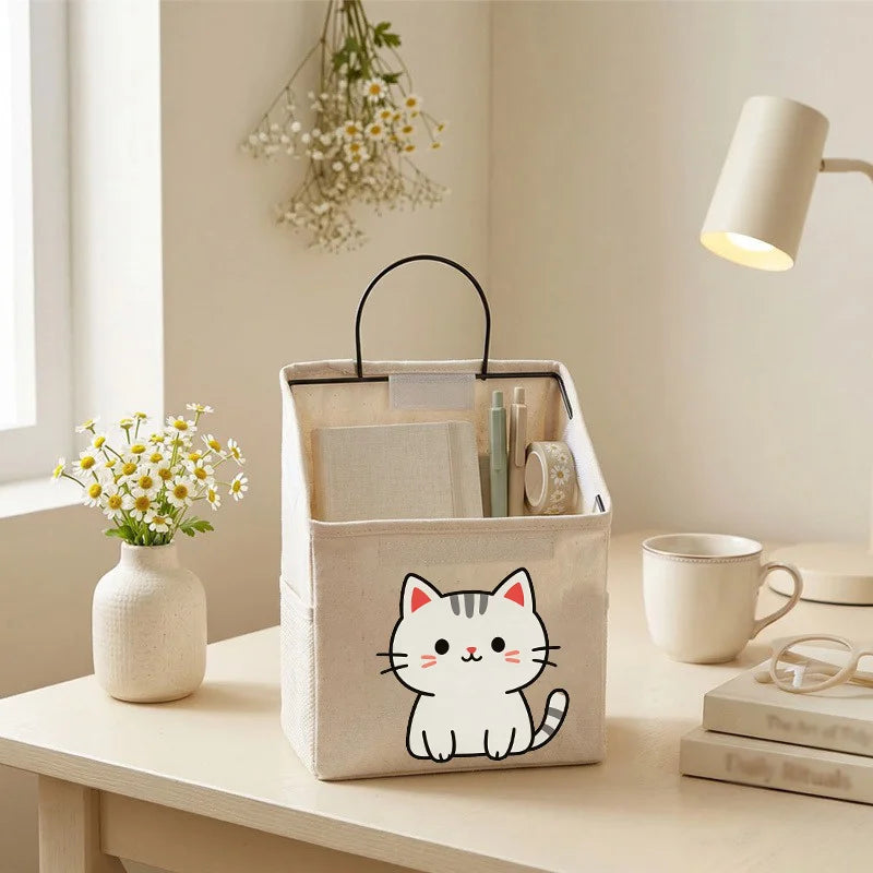 Wall Mount Fabric Storage Basket Large Cute Kitten Print Multifunctional Space Saving Basket For Bathroom Plants Towels Tools Oasis Select