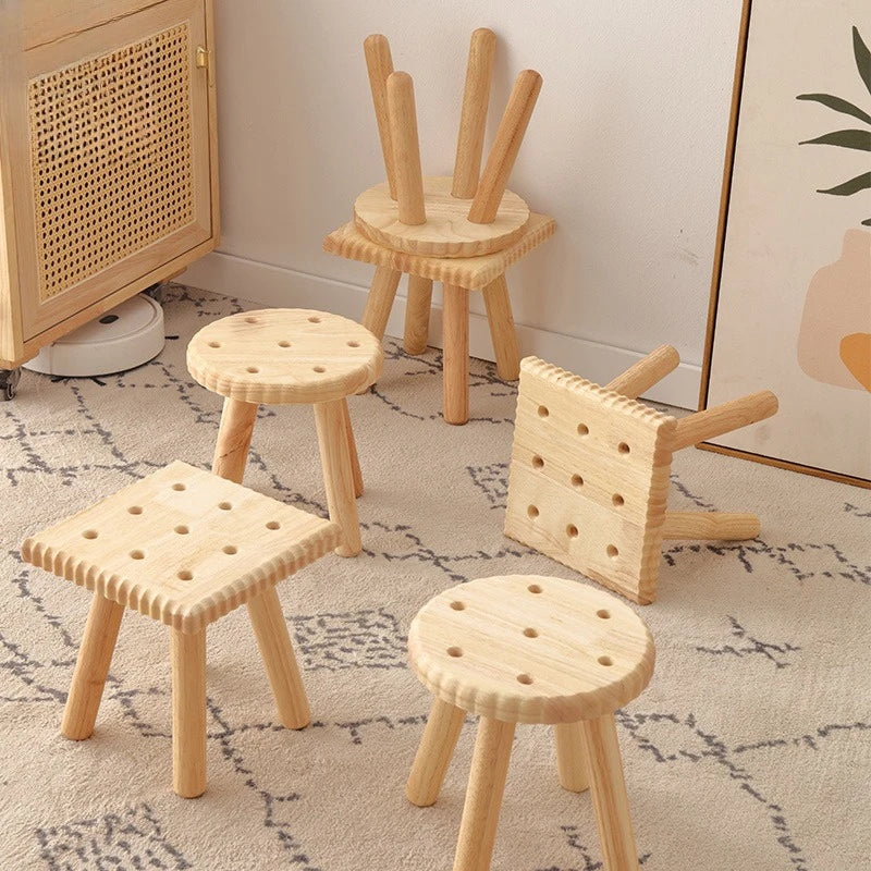 Nordic home living room solid wood small stool entrance shoe change bedroom sofa bench low stool pedal coffee table square stool Oasis Select