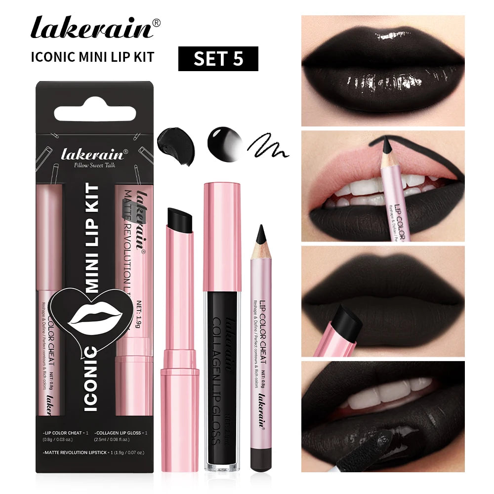 Lip Liner&Lipstick Lip Gloss Set 3Pcs/set Waterproof Long Lasting Matte Nude Red Lipstick Women's Makeup Cosmetics Black Lips Oasis Select set 5