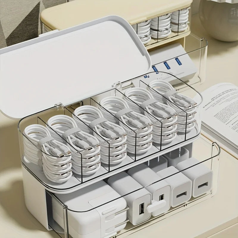 Transparent Desktop Cable Organizer Box with Lid Cord & Charger Storage Solution,No Power Needed,Compact Design for Home Storage Oasis Select