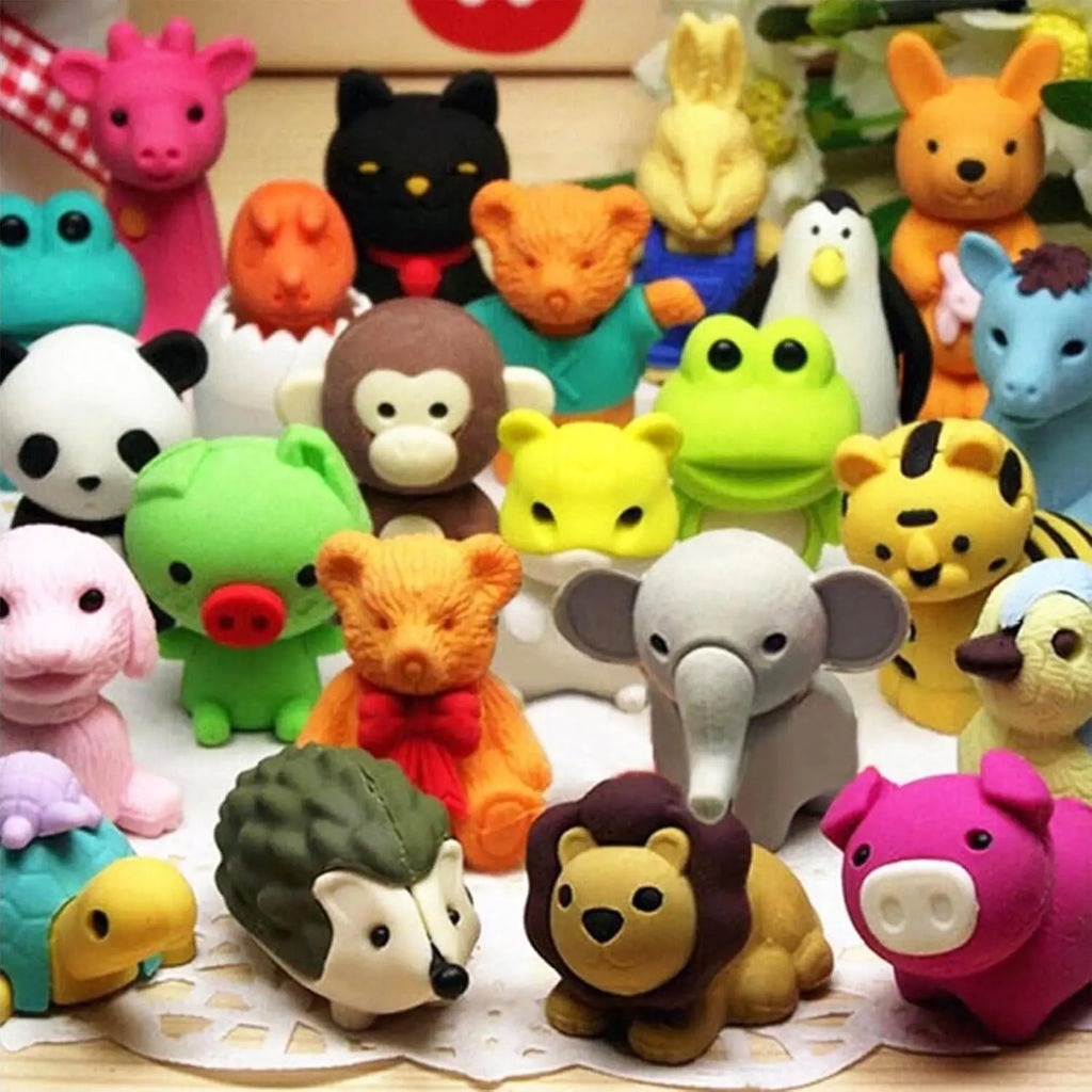 10/30pcRandom Animal Erasers for Students, Cute Desk Pets for Classroom, Easter Basket Stuffers,Cool 3D Puzzle Mini Erasers Bulk Oasis Select 50PCS