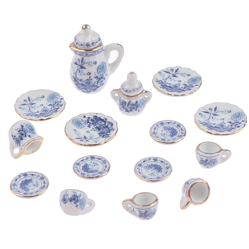 15Pcs 1:12 Dollhouse Miniature Tableware Porcelain Ceramic Tea Cup Set High Quality Oasis Select 1set