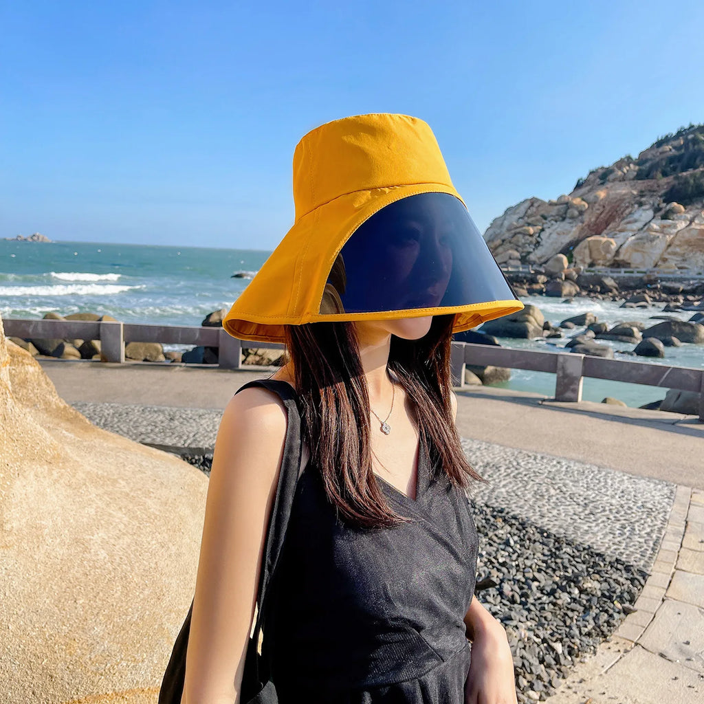 Wide Brim Full Face Cover Bucket Hat for Women Summer Beach Sun Hat with UV Protection Visor Flap Fisherman Cap Outdoor Sports Oasis Select Yellow M 56-58cm