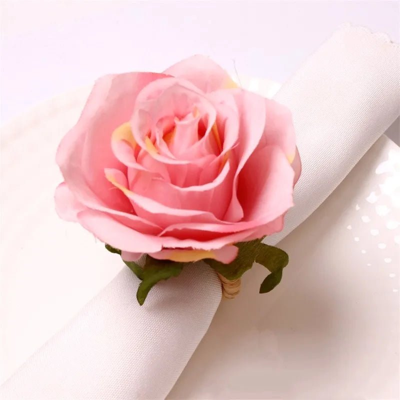 Valentine's Day Decoration Simulation Flower Napkin Ring Hotel Wedding Party Ornament Napkin Holder Napkin Circle Buckle Oasis Select