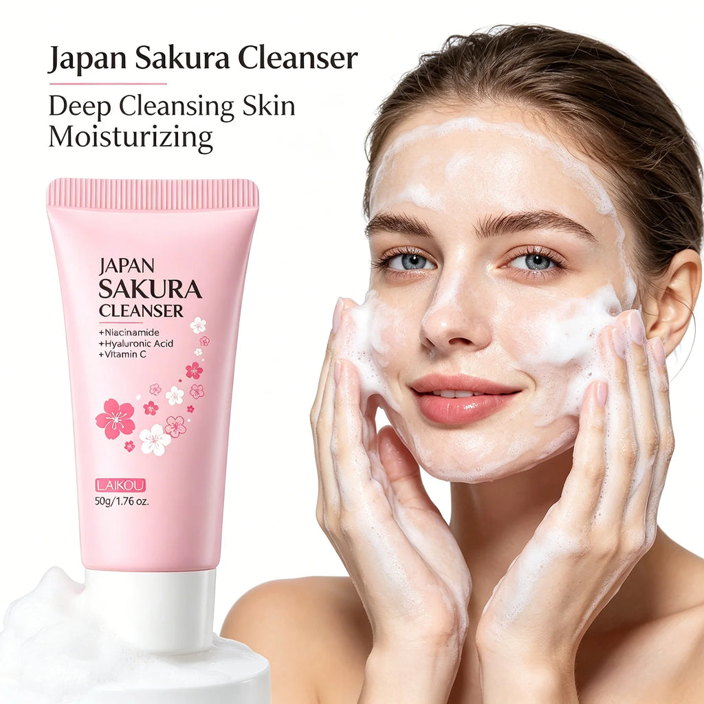 Laikou Sakura Facial Cleanser 50g Deep Pore Cleansing Oil Control Moisturizing Brightening Gentle Face Wash All Skin Types Oasis Select
