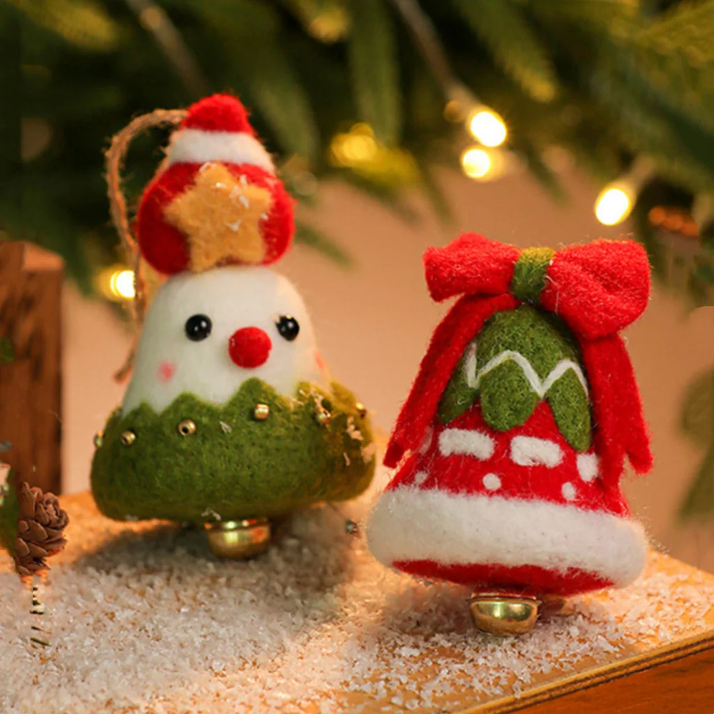 New Christmas Decoration Wool Felting Plush Christmas Bell Santa Claus Snowman Jingle Bell Christmas Tree Hanging Pendant Oasis Select