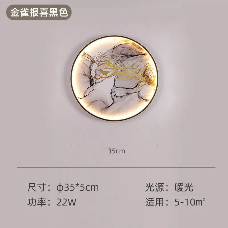 New Chinese style mural lamp Chinese style corridor tea room living room porch background wall decorative mural wall decor Oasis Select Diameter 35cm brings good news