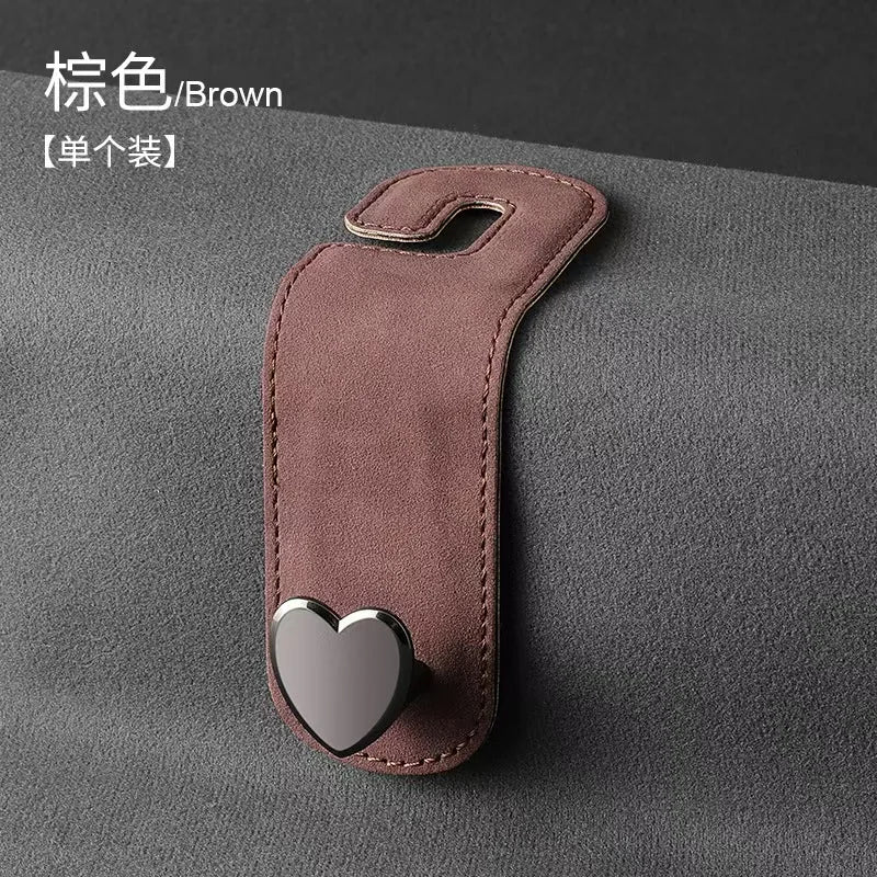 Heart Shape Car Headrest Hook – Suede Alloy Dual Hanger